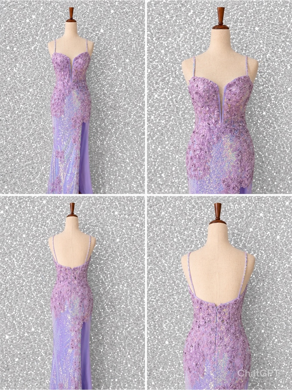 Sophia Thomas Lavender Beaded Spaghetti-Strap Formal Gown Size 6